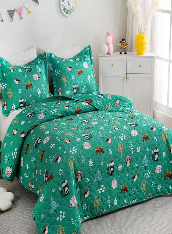CIMVI Green Forest Animals Quilt Set for Boys Full Size Kids Bedding Sets Lightweight Summer Bedspread Soft Microfiber Breathable Bed Comforter All-Season - Image 1